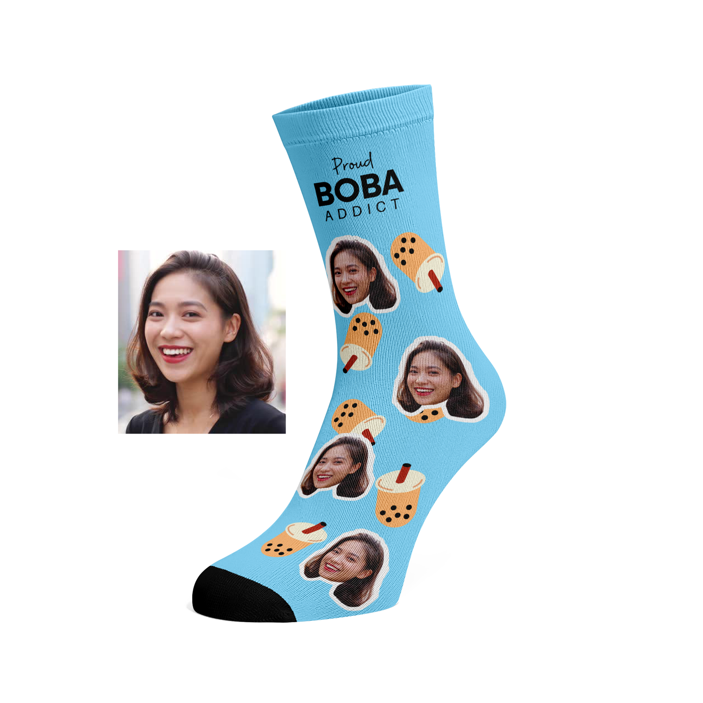 Custom Face Boba Addict socks