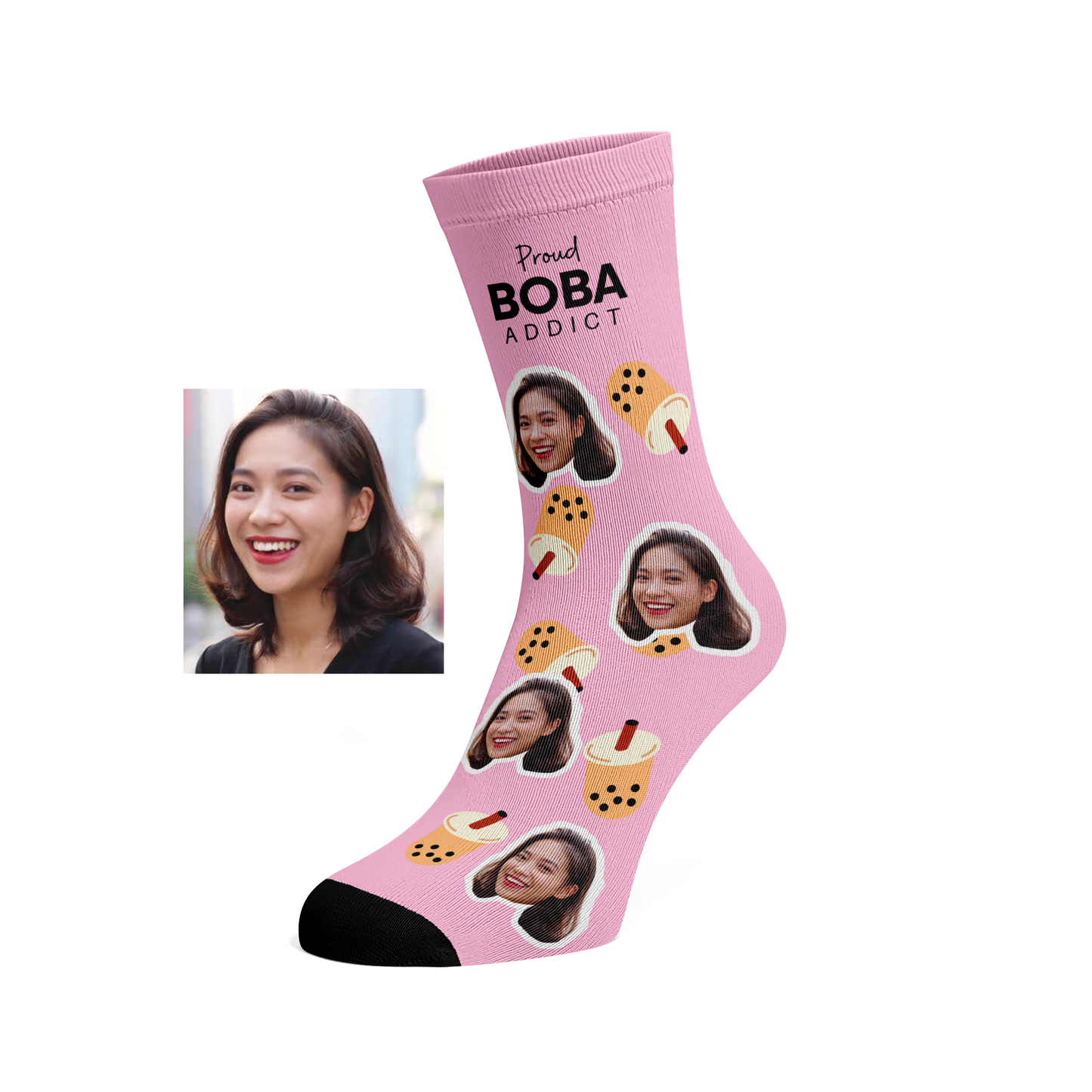 Custom Face Boba Addict socks